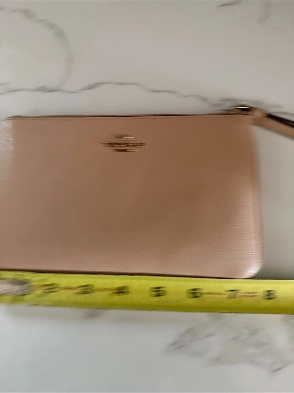 Coach Tan Pebbled Leather Wristlet with Gold Logo